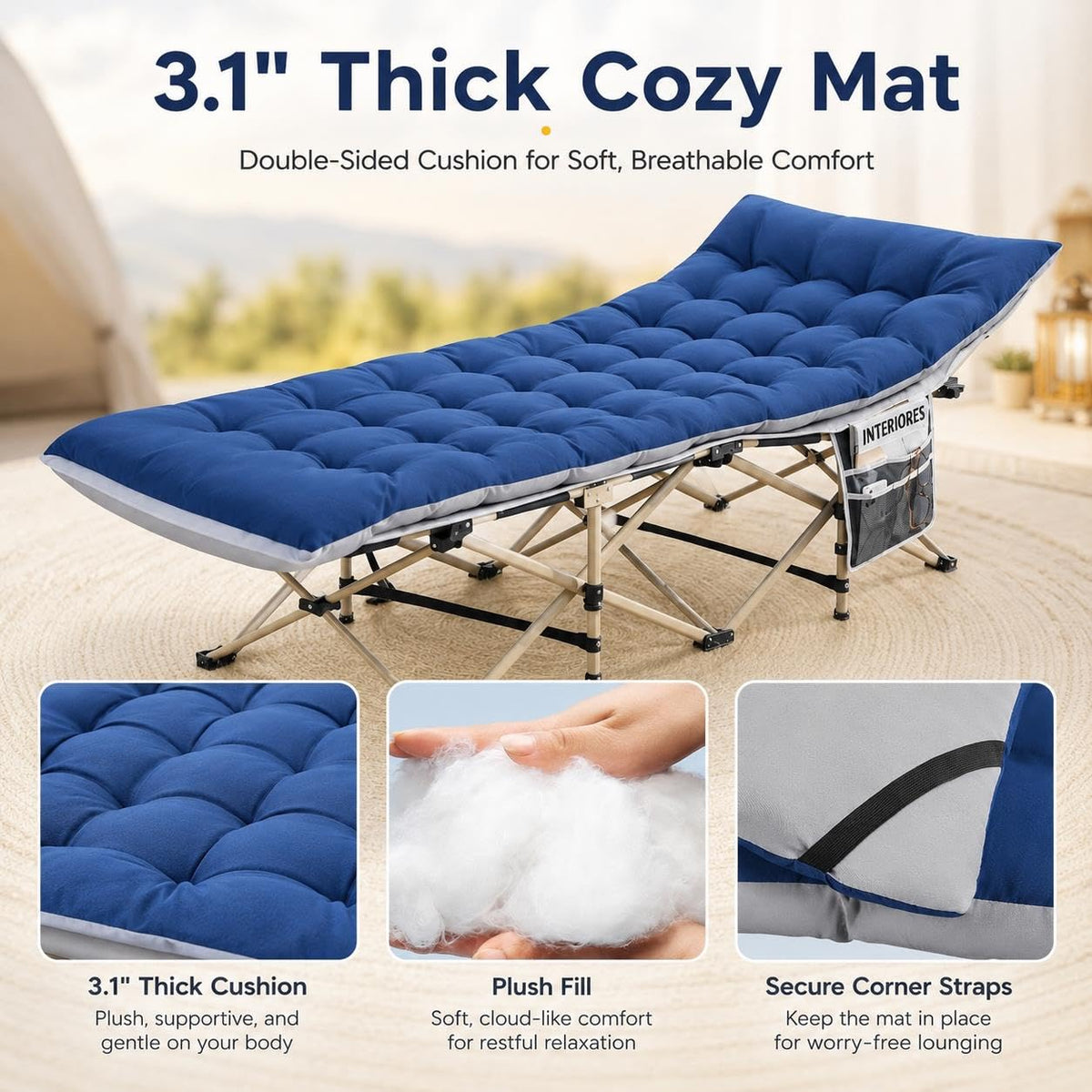 Folding Camping Cot with Thick Mat & Carry Bag O112294