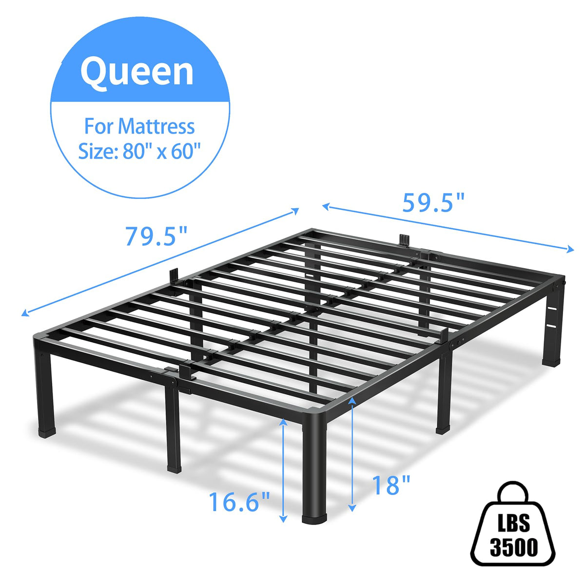 18 Inch Queen Bed Frame with Round Corners H41109