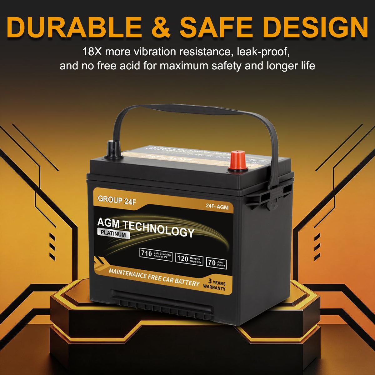 AGM Car Battery Group Size 24F 12V 70Ah 710 CCA G1262