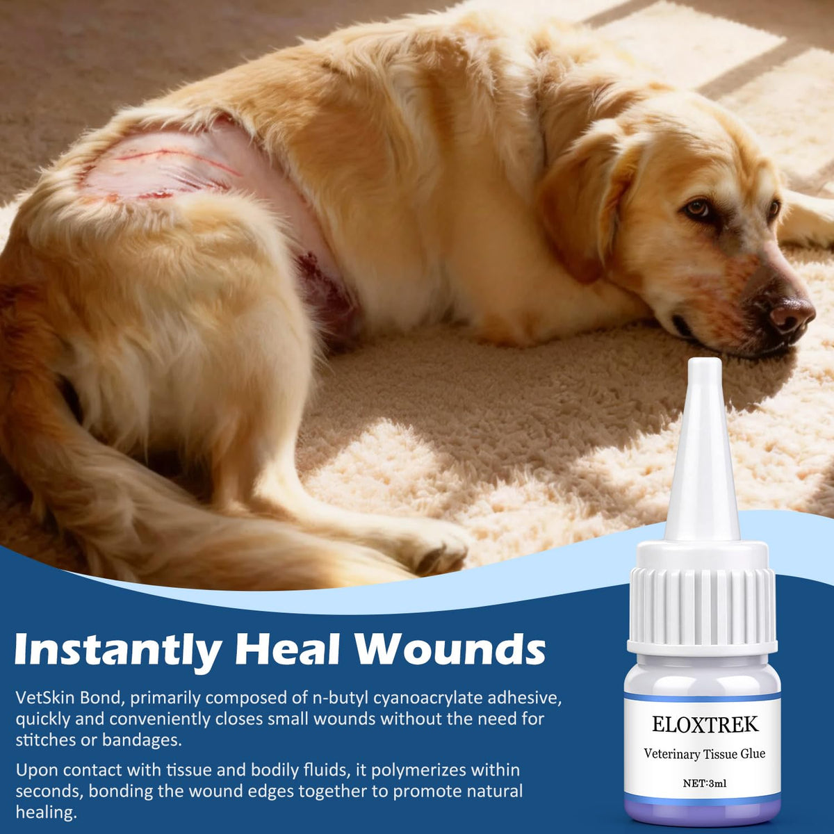 3ml Veterinary Surgical Skin Glue with 15 Applicators I950
