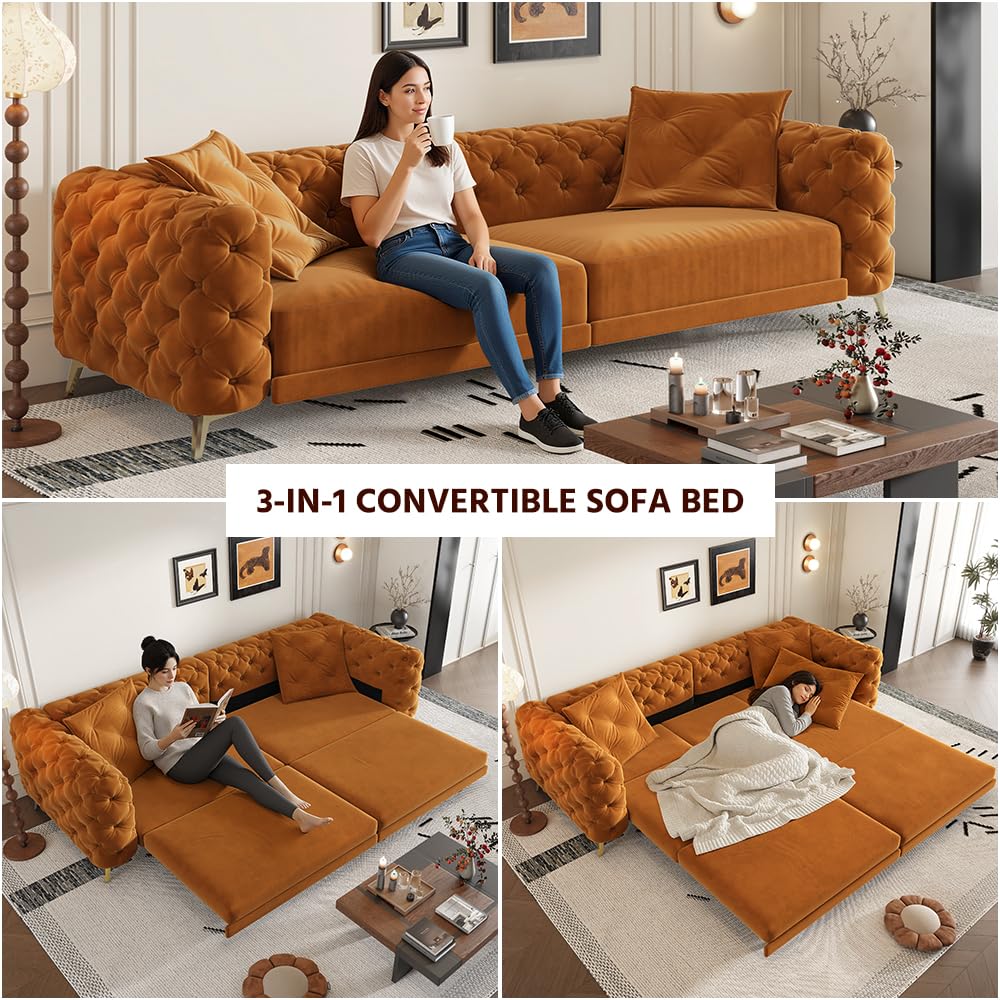 King Velvet Pull Out Sleeper Sofa with Ottoman A349187