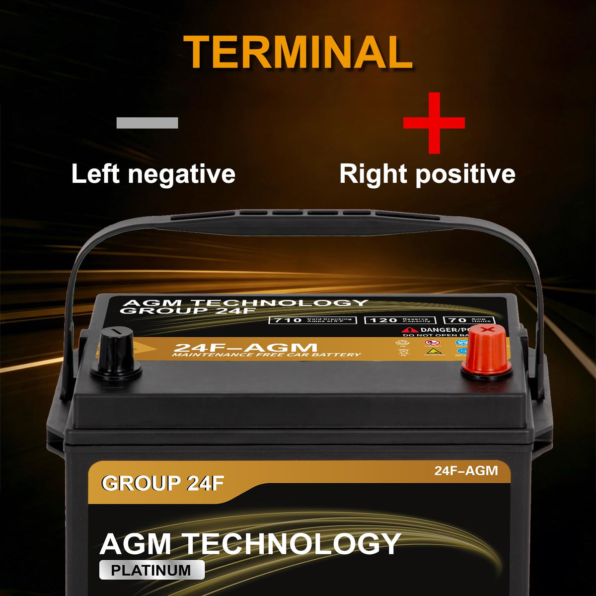 AGM Car Battery Group Size 24F 12V 70Ah 710 CCA G1262