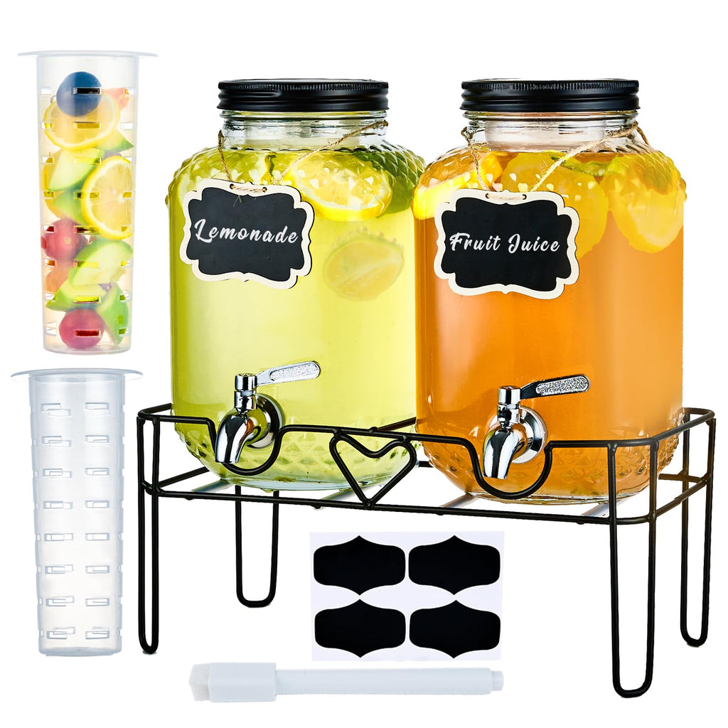 1 Gallon Glass Beverage Dispenser with Stand and Fruit Infuser G596999