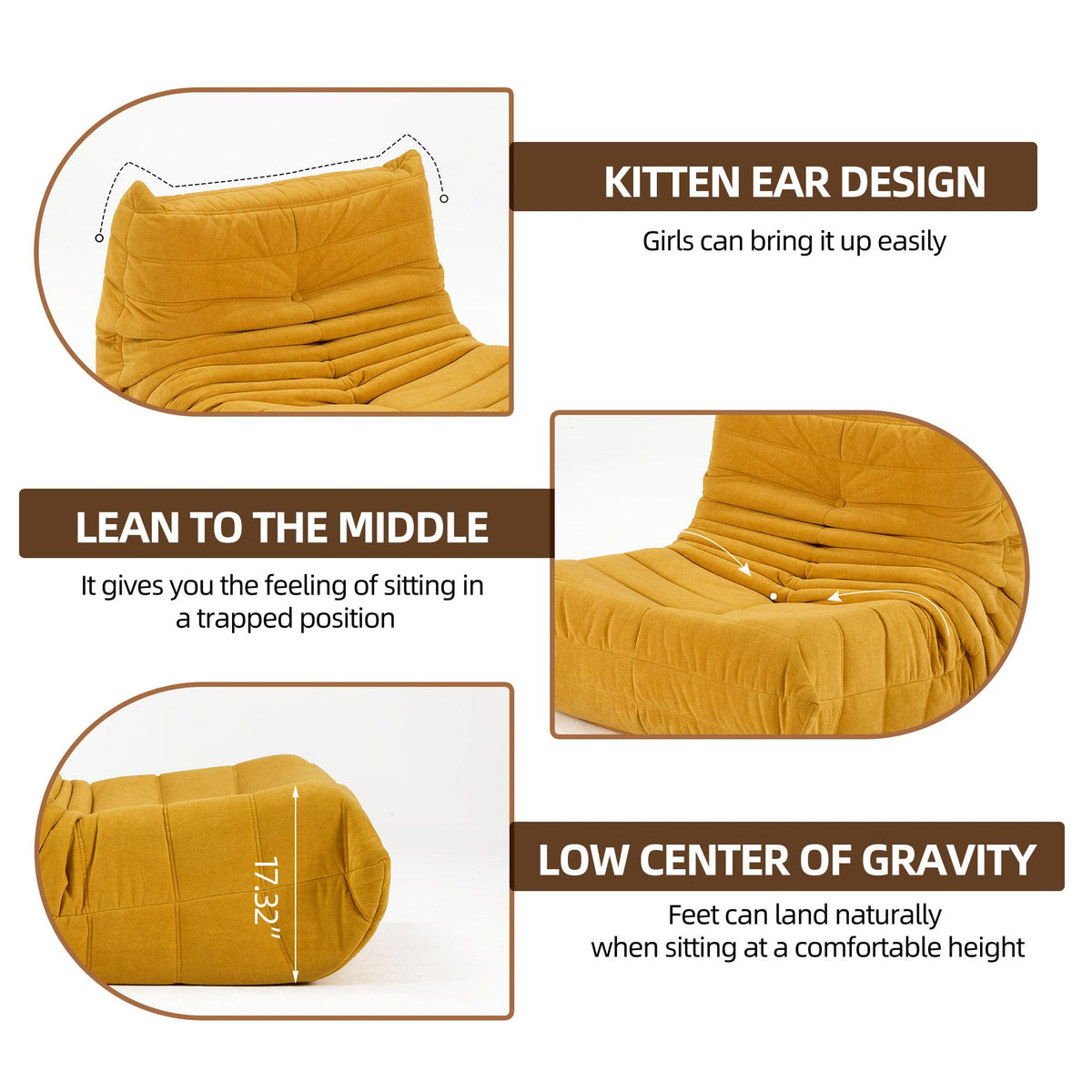 Yellow Memory Foam Bean Bag Chair Y53737