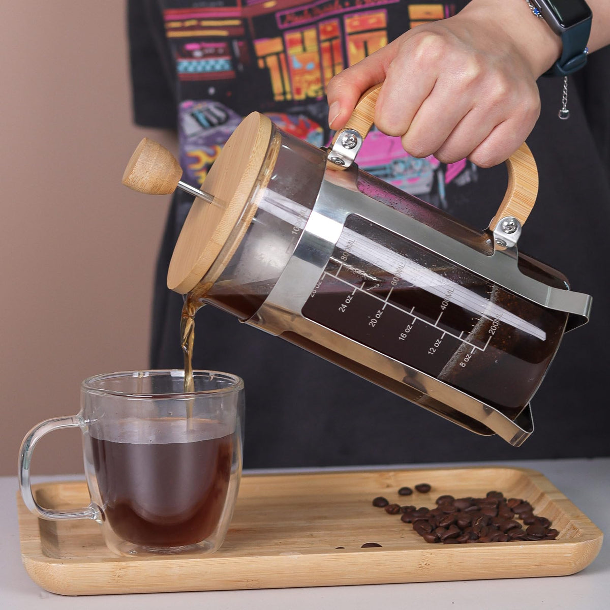 34 oz French Press Coffee Maker with Bamboo Lid D55921
