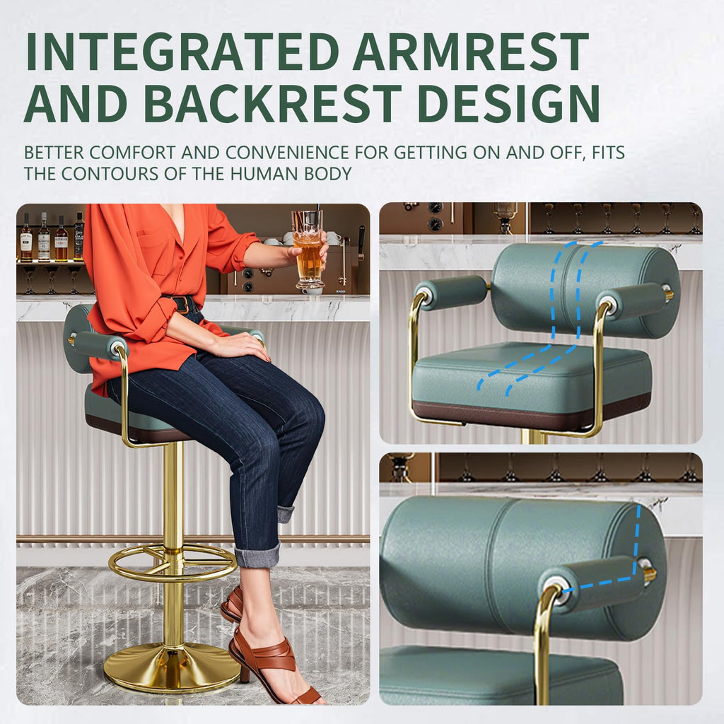 Set of 2 Green Adjustable PU Leather Bar Stools W25272