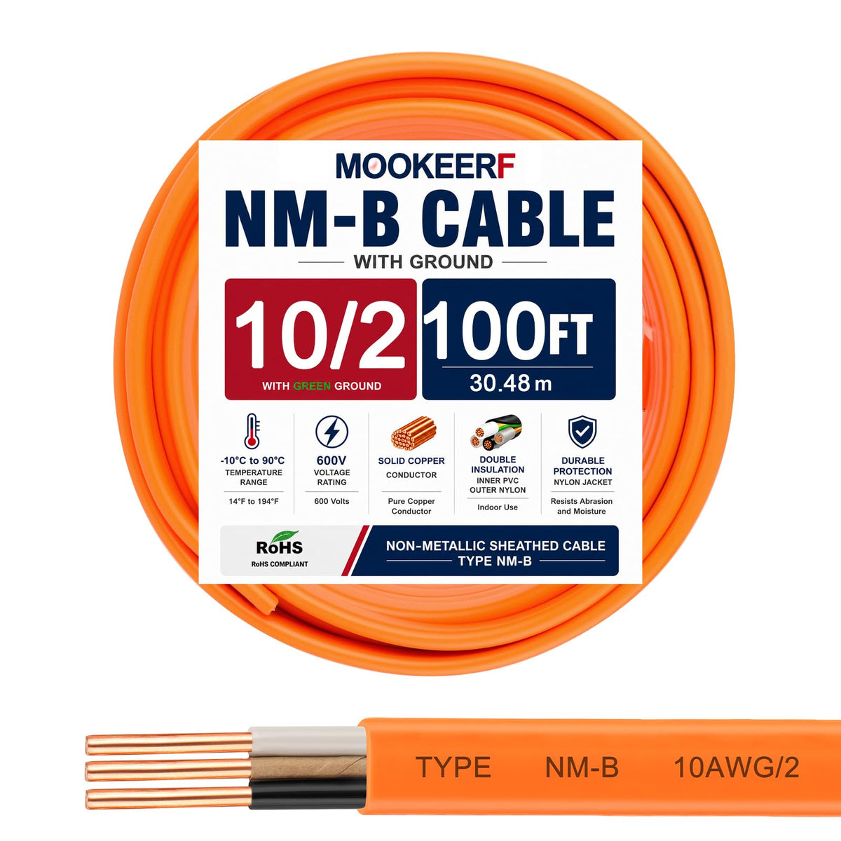 10 Gauge 2 Conductor NM-B Copper Wire 100FT G41232