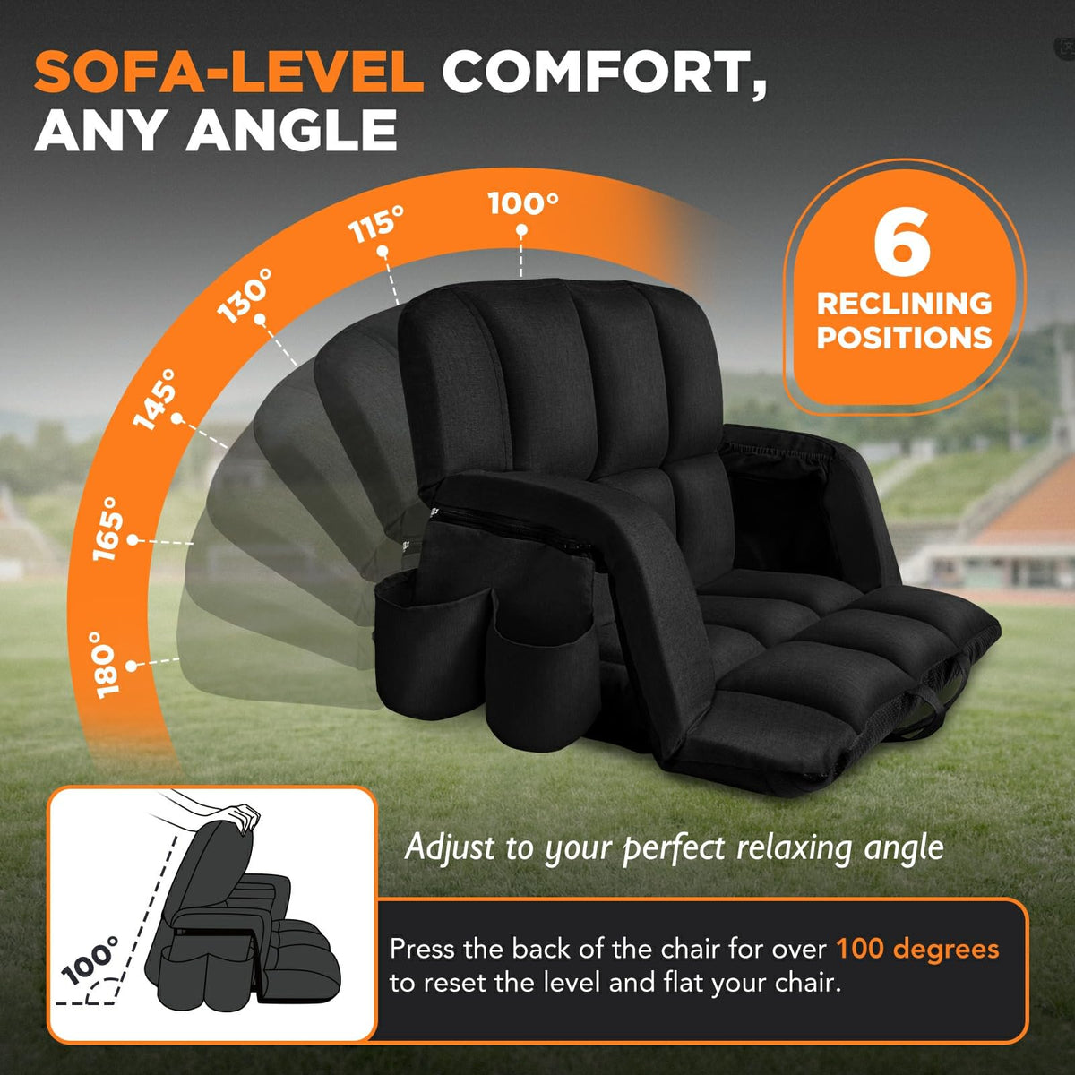 2 Pack 6 Reclining Positions Portable Stadium Seats with Back Support P3575