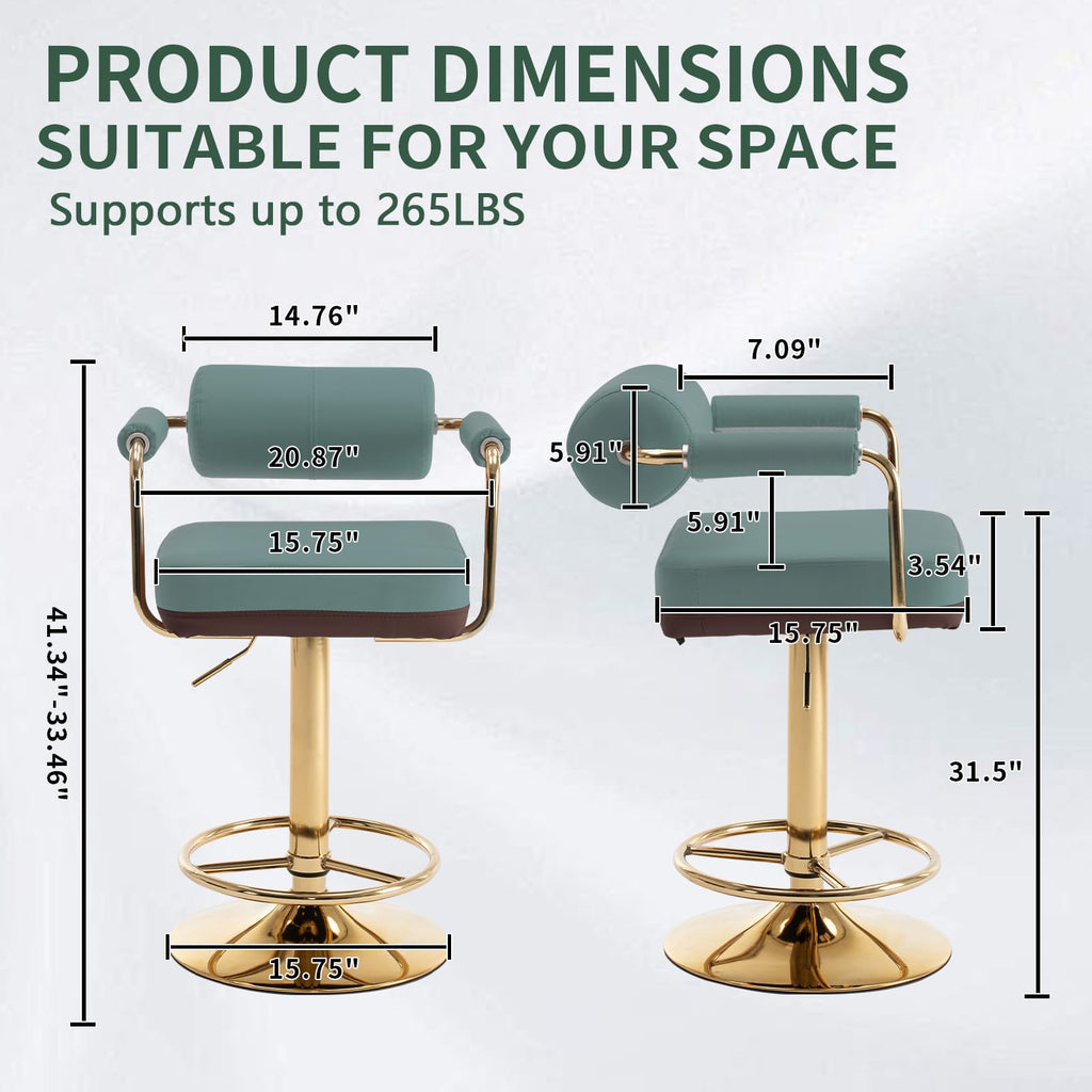 Set of 2 Green Adjustable PU Leather Bar Stools W25272
