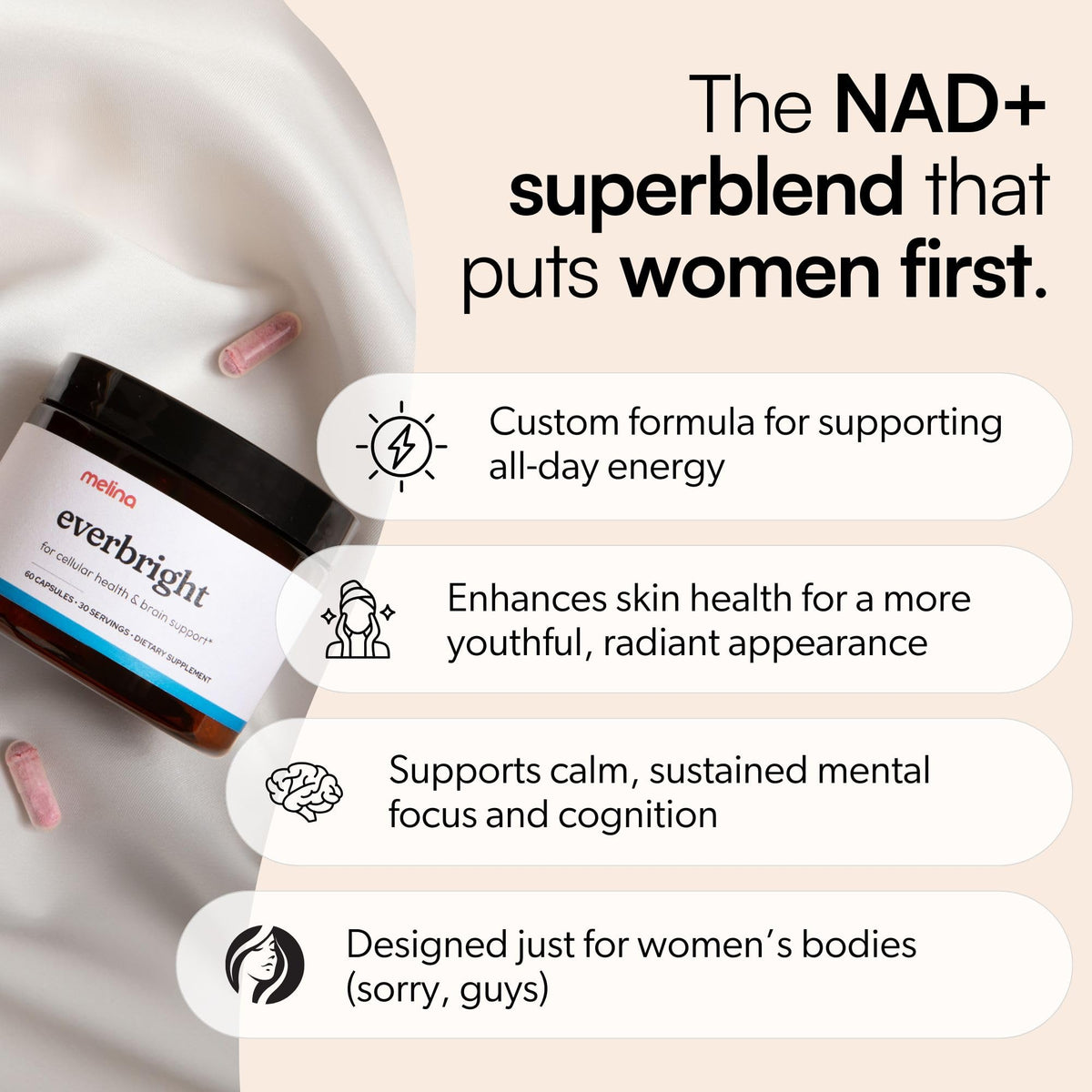 NAD+ Supplement with Nicotinamide Riboside NR, Citicoline, Pterostilbene & Astaxanthin, 30 Servings Z43577