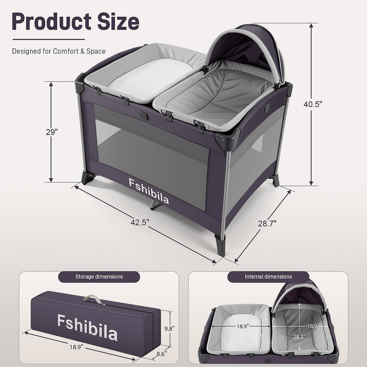 4-in-1 Portable Baby Playard with Bassinet and Changing Table, Black Q295