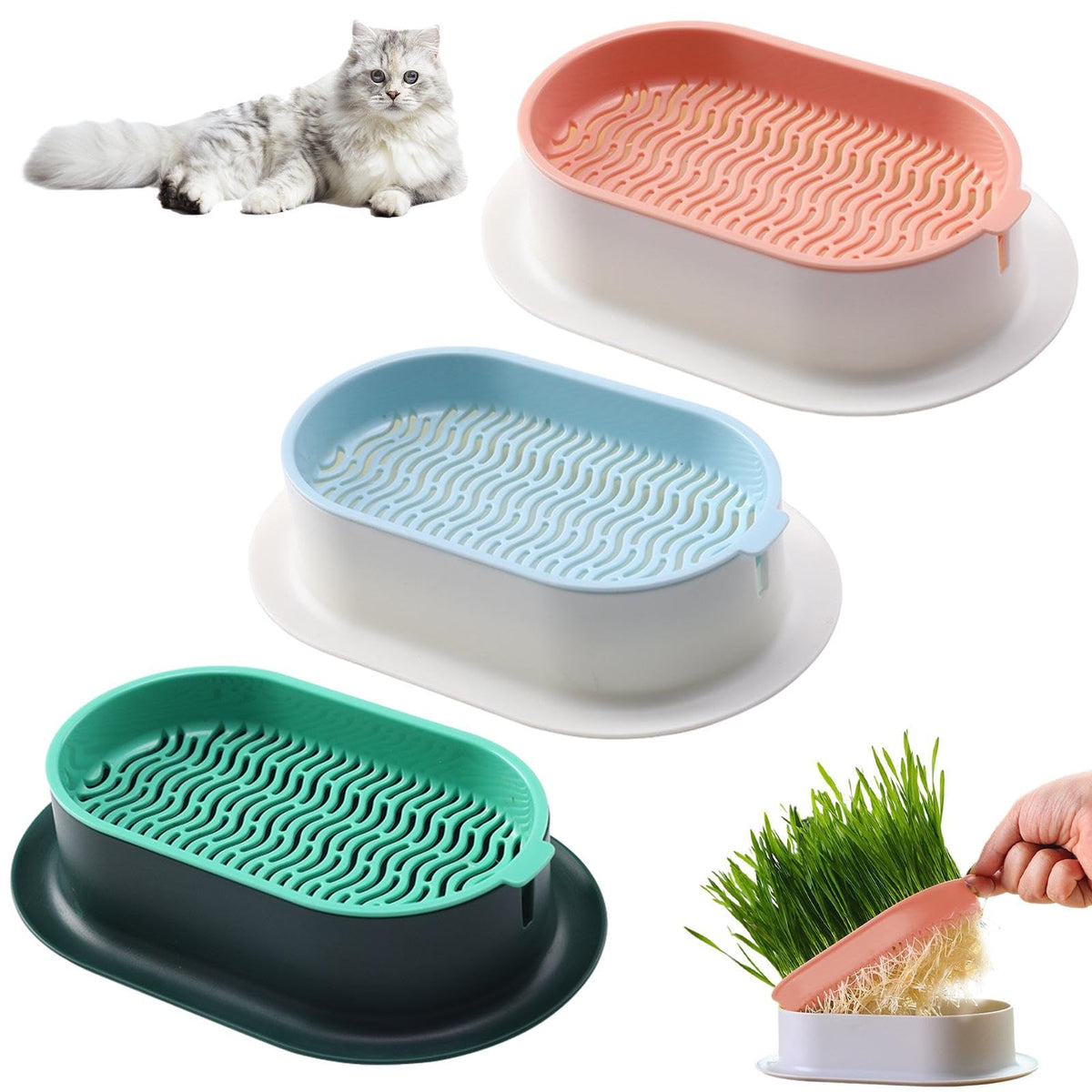 Cat Grass Planter Box, 3 Pcs Plastic Growing Trays U55952