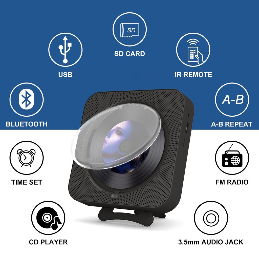 Portable CD Player with Bluetooth, Dual Speakers, LED Display, FM Radio, Black R88717