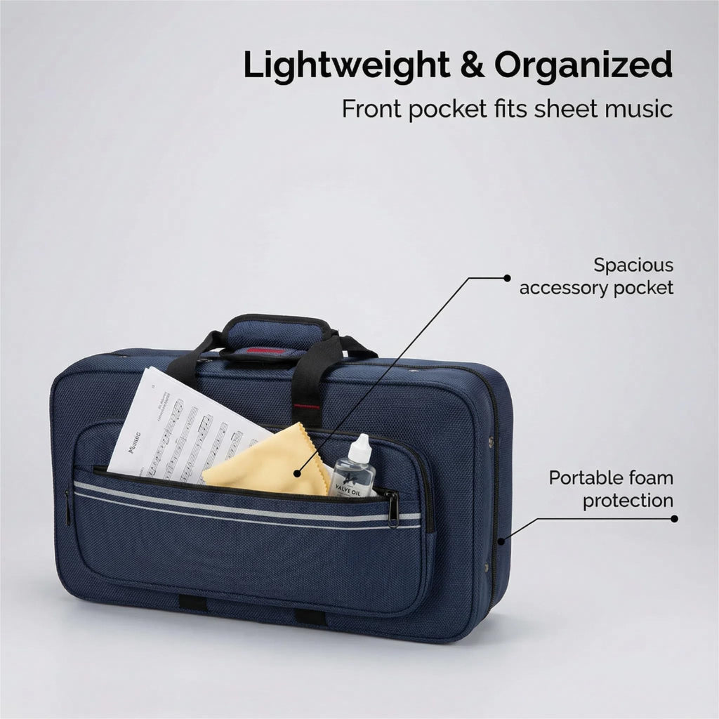 Lightweight Blue Trumpet Foam Case with Storage Pockets O294
