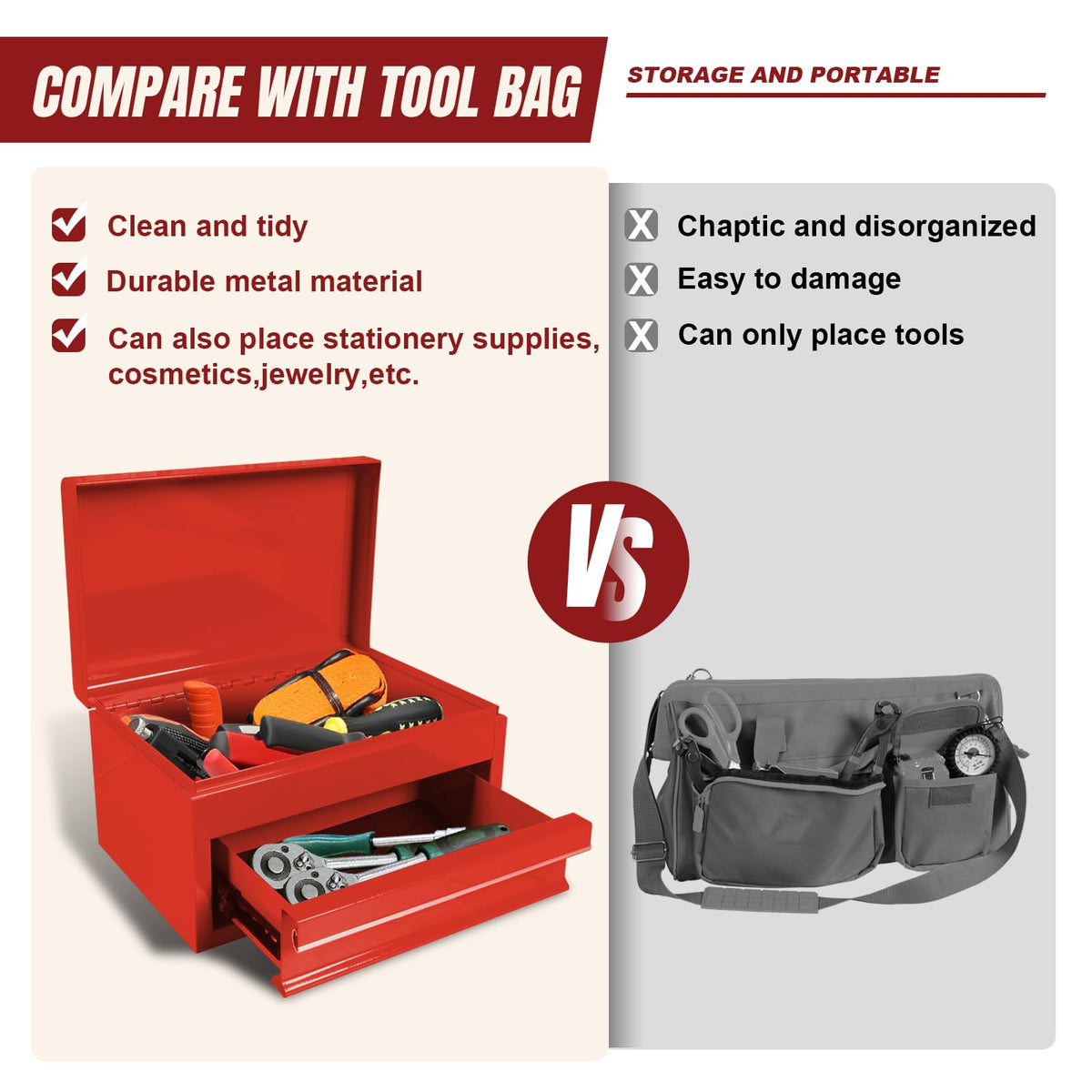 10" Mini Portable Steel Tool Box with Drawer G41378