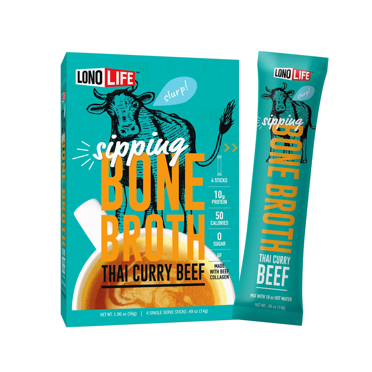 Thai Curry Beef Bone Broth Powder Mix 24 Stick Pack N3939