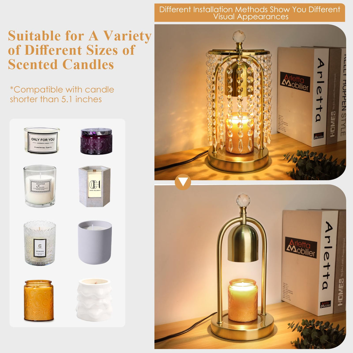 Gold Candle Warmer Lamp with Timer and Dimmer B9691