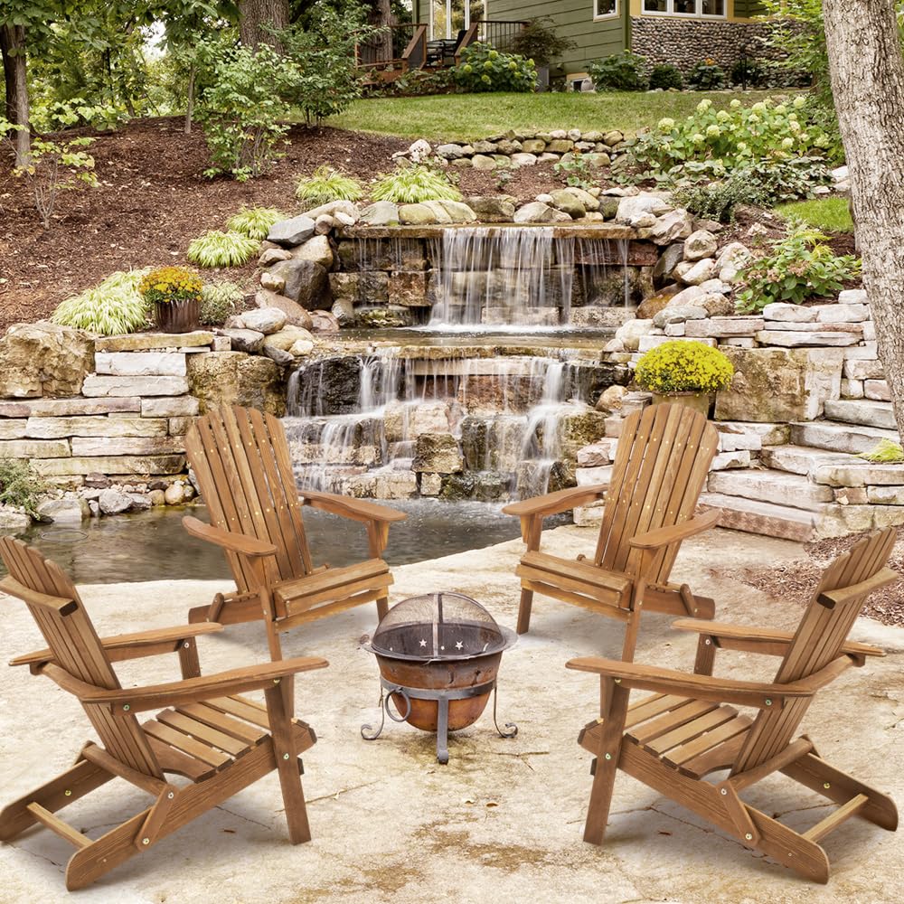 Solid Cedar Wood Folding Adirondack Chair Set of 2 W53861