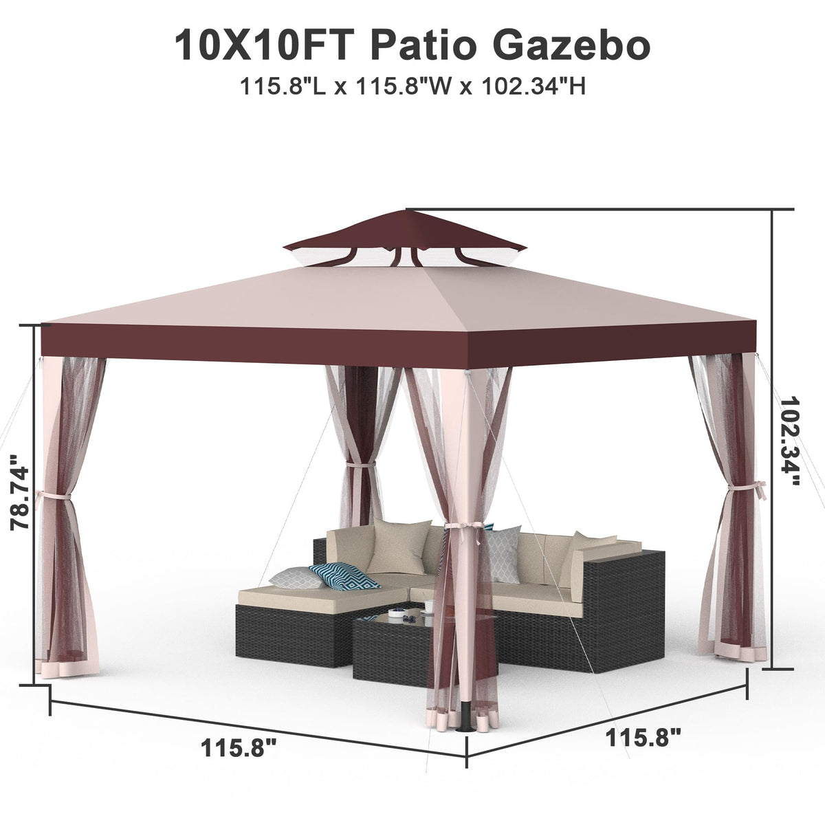 10x10 Outdoor Gazebo with Mosquito Netting J389