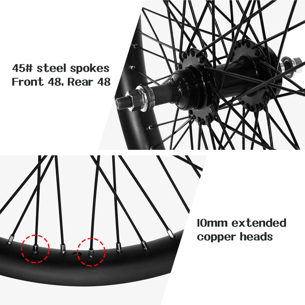 20"/26" Heavy Duty Bike Wheelset, Front and Rear, 12 Gauge 48 Spokes, Double Wall Aluminum Alloy Disc Brake MTB A79900