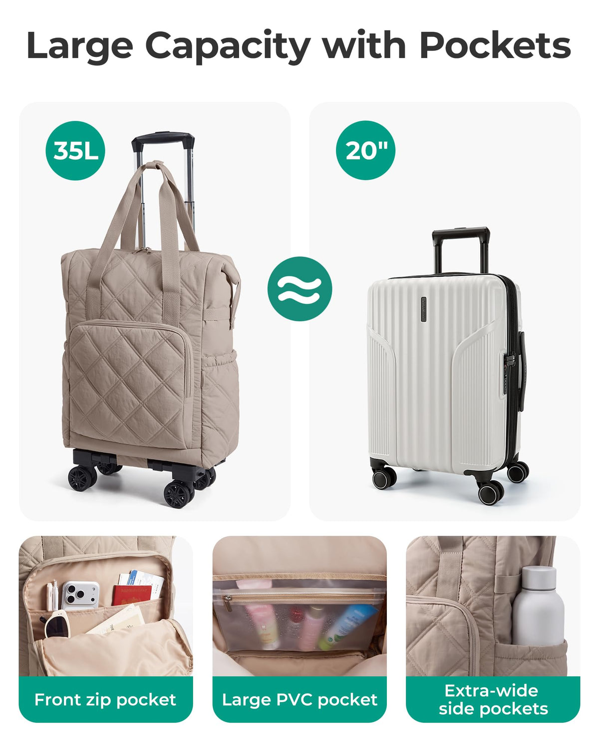 35L Rolling Duffle Bag with Wheels K4269