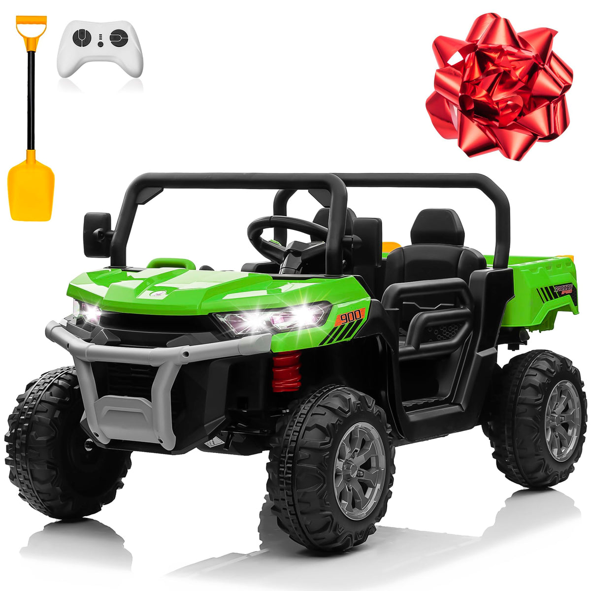 24V 4WD Ride on Truck Car with Dump Bed, 2 Seaters, Remote Control, Green E1265