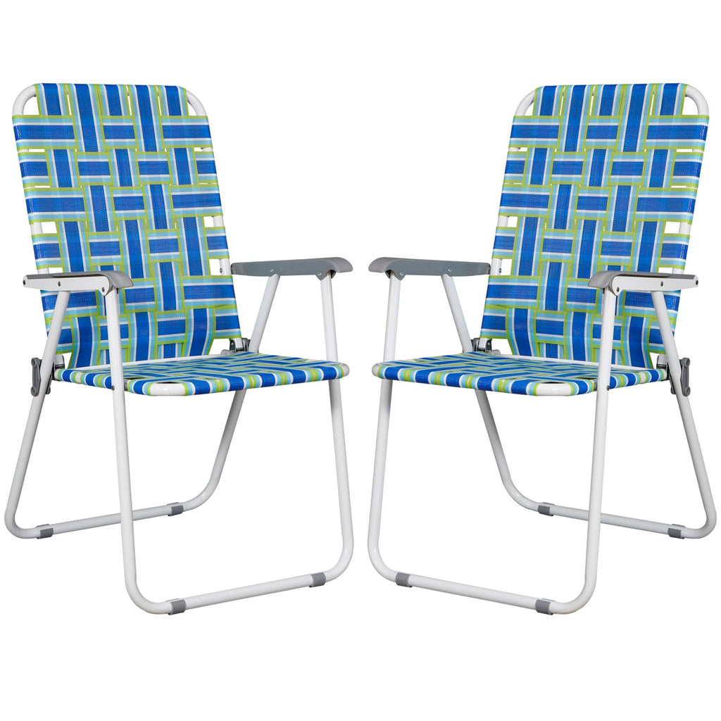 Folding Metal Webbed Outdoor Chair Set of 2 Blue A3562