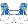 Folding Metal Webbed Outdoor Chair Set of 2 Blue A3562