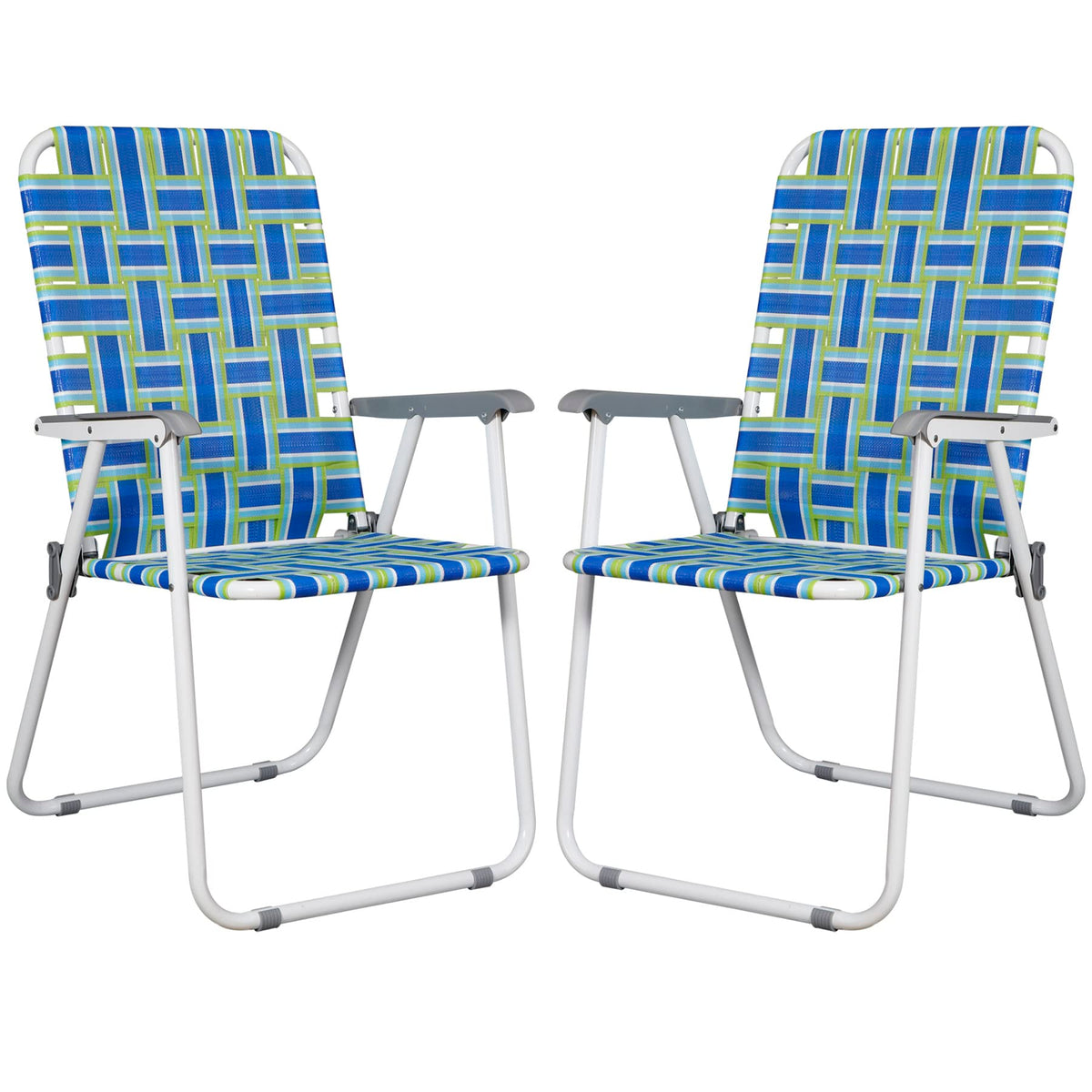 Folding Metal Webbed Outdoor Chair Set of 2 Blue A3562