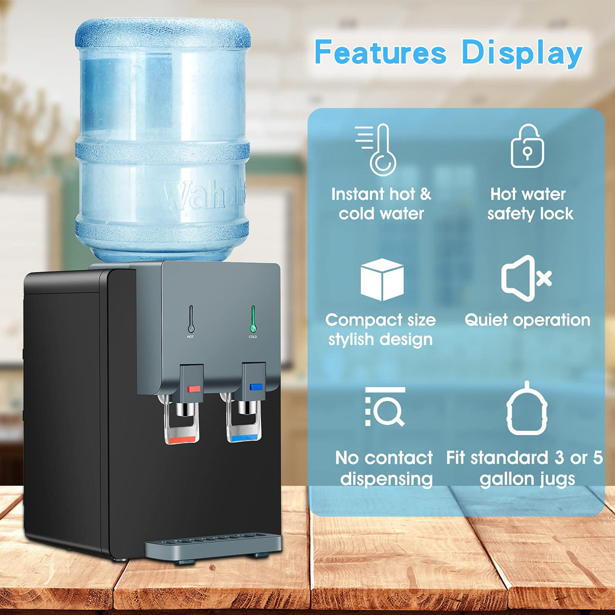 Top Loading Hot and Cold Water Cooler Dispenser, Black A545