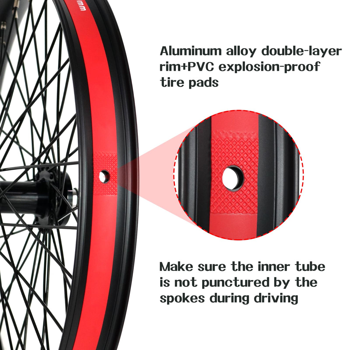 20"/26" Heavy Duty Bike Wheelset, Front and Rear, 12 Gauge 48 Spokes, Double Wall Aluminum Alloy Disc Brake MTB A79900
