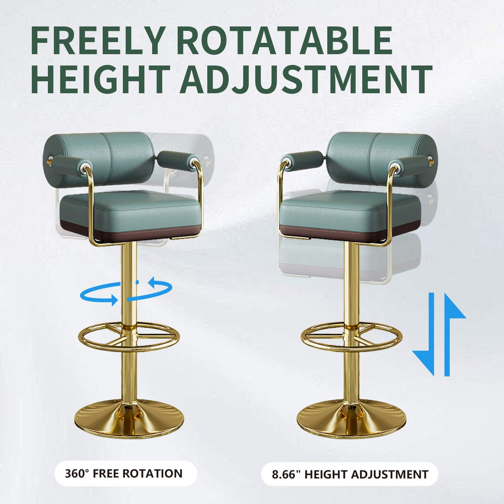 Set of 2 Green Adjustable PU Leather Bar Stools W25272