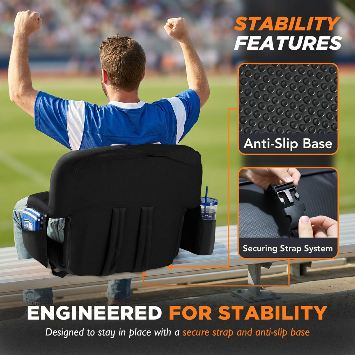 2 Pack 6 Reclining Positions Portable Stadium Seats with Back Support P3575