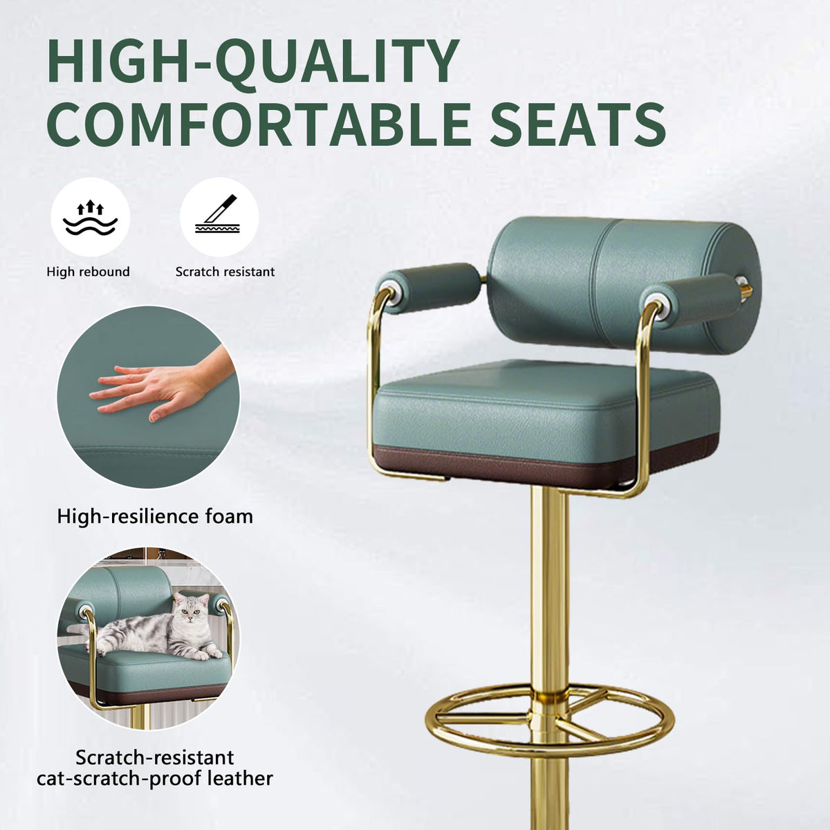 Set of 2 Green Adjustable PU Leather Bar Stools W25272