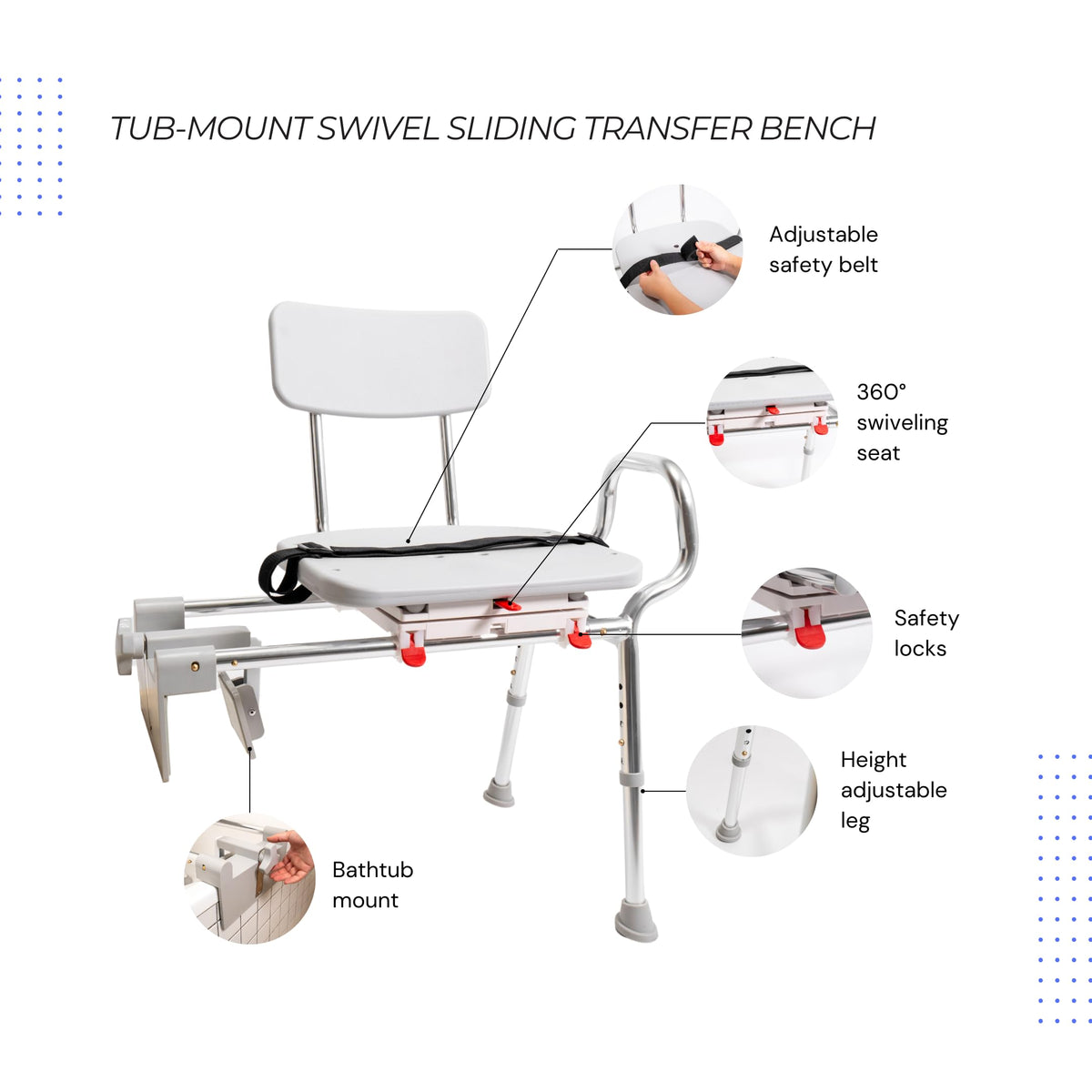 Sliding Tub Transfer Bench with Swivel Seat P91075