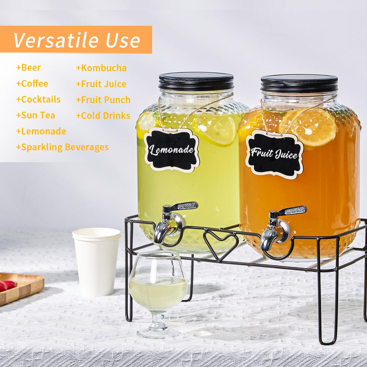 1 Gallon Glass Beverage Dispenser with Stand and Fruit Infuser G596999