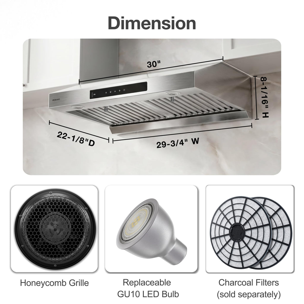 30 Inch 1000 CFM Under Cabinet Ducted Stainless Steel Range Hood J82681