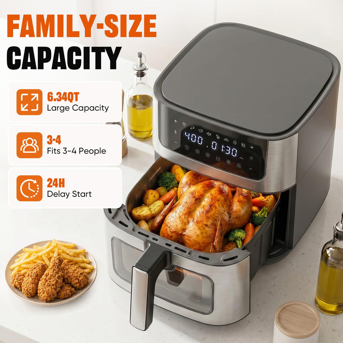 8-in-1 Air Fryer 6 Quarts with Presets and Window V4562
