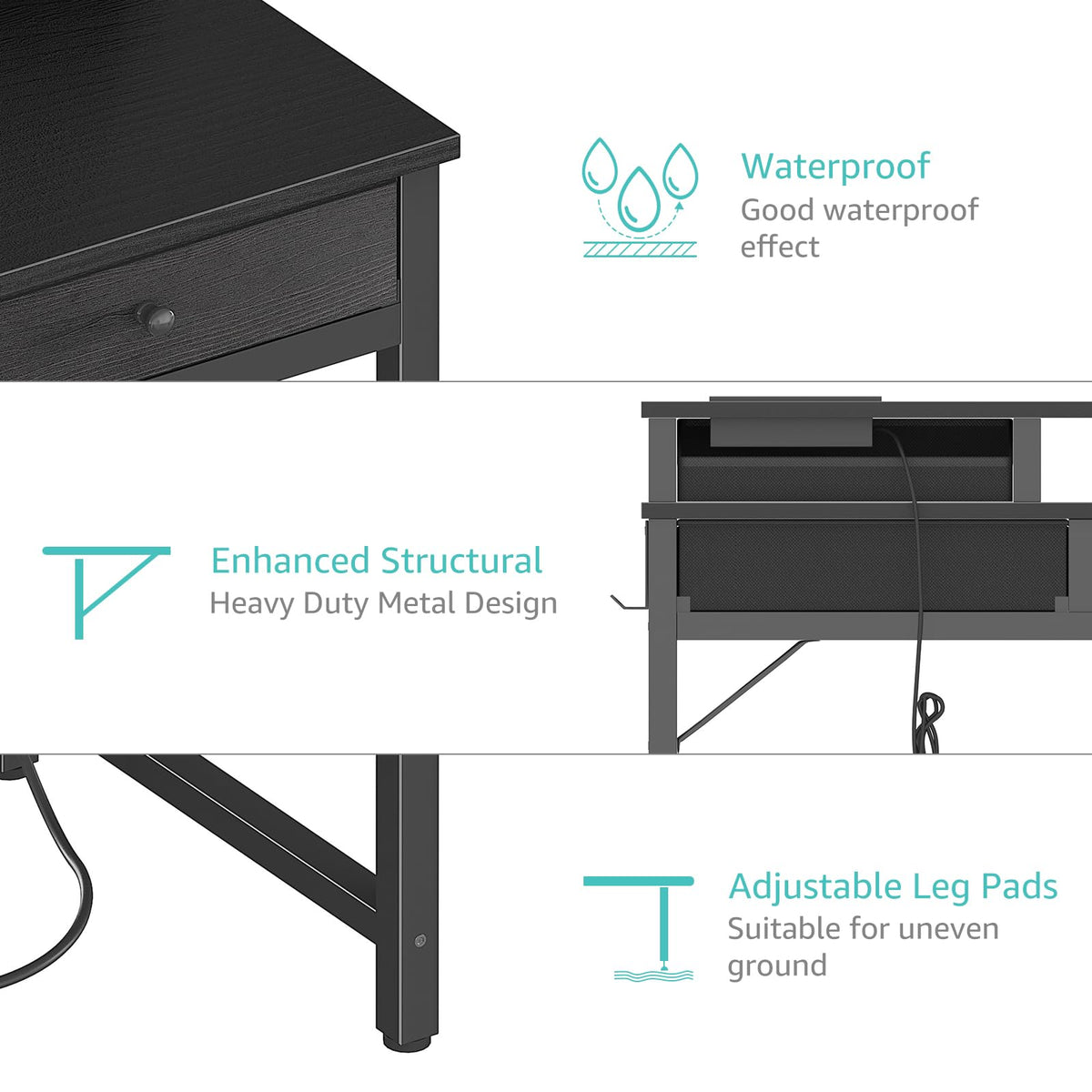 Black 31 inch Small Desk with Drawers Q824