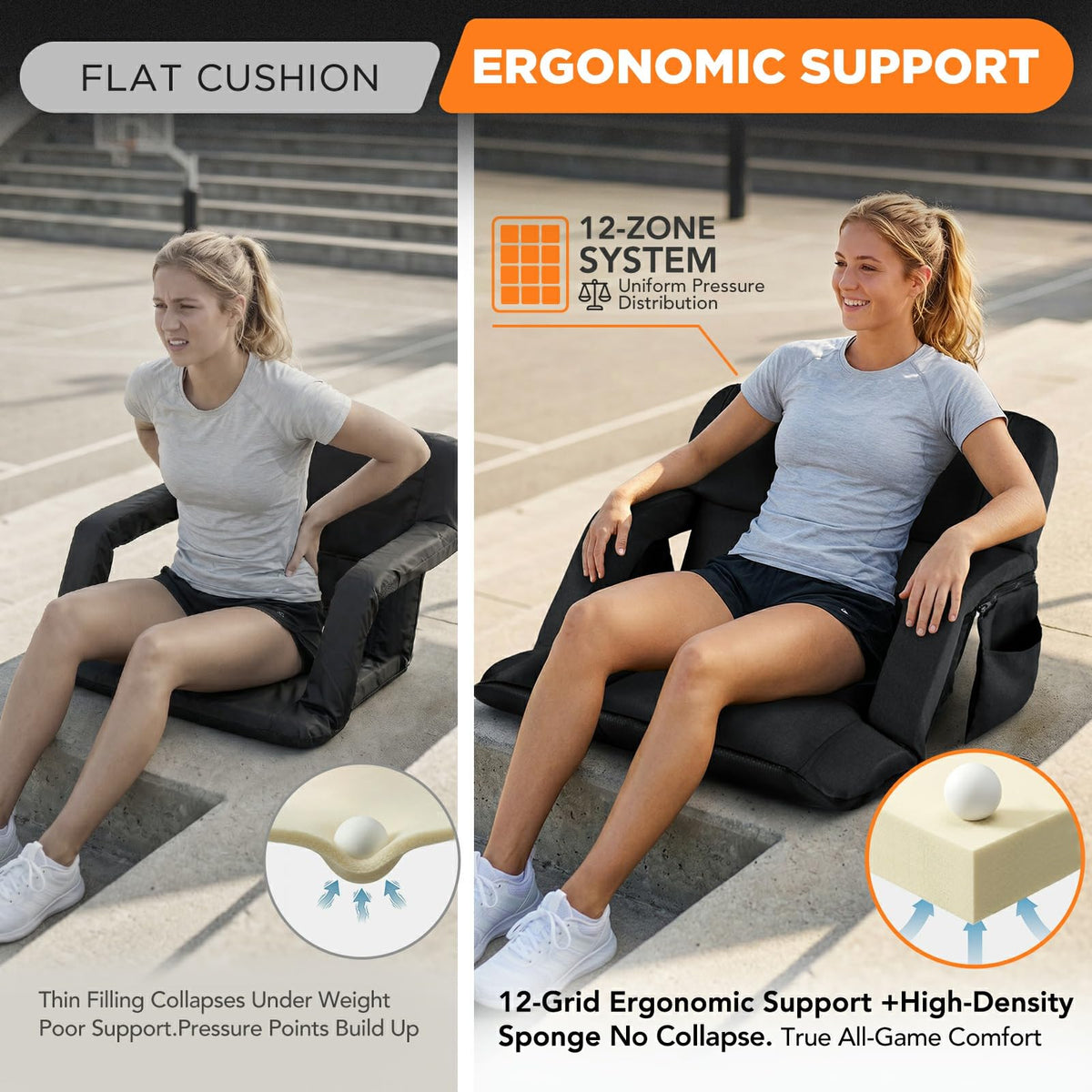 2 Pack 6 Reclining Positions Portable Stadium Seats with Back Support P3575