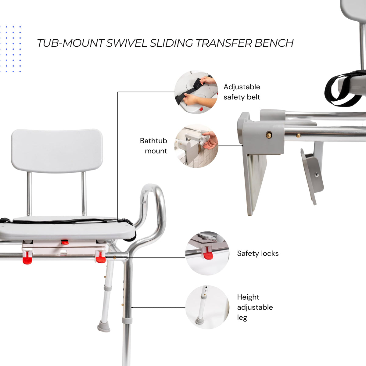 Sliding Tub Transfer Bench with Swivel Seat P91075