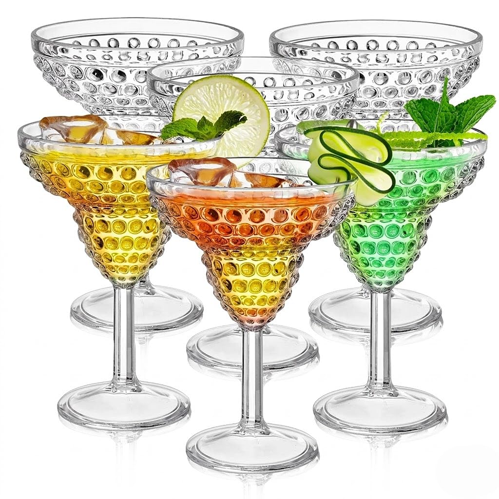 6 Pack 11oz Plastic Stemmed Margarita Glasses I9078