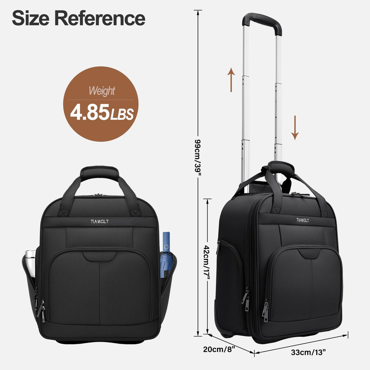 16-Inch Underseat Carry on Luggage with Wheels Black Q36138