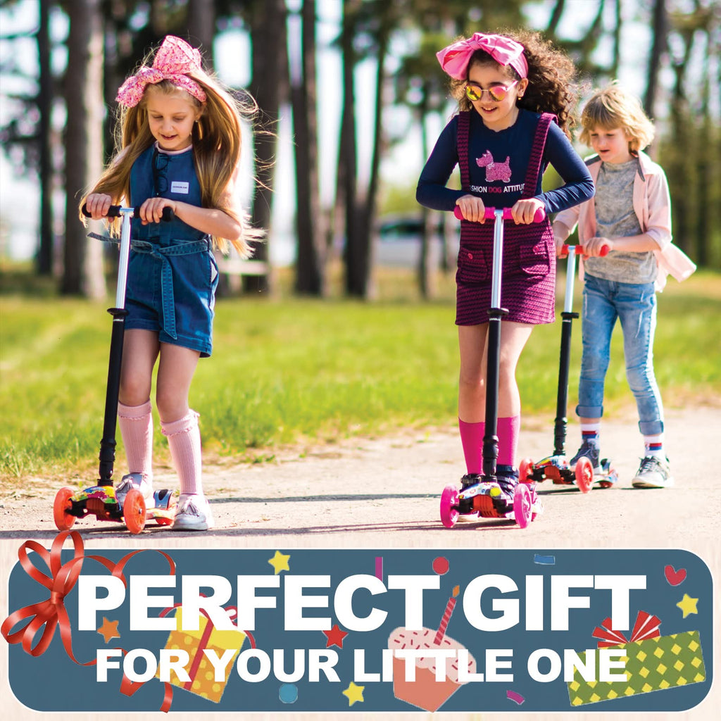 3-Wheel Kick Scooter with Light Up Wheels, 4 Adjustable Heights, Foldable O708