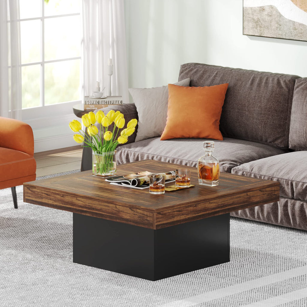 35.4-Inch Square Wood Coffee Table with LED Light X700251
