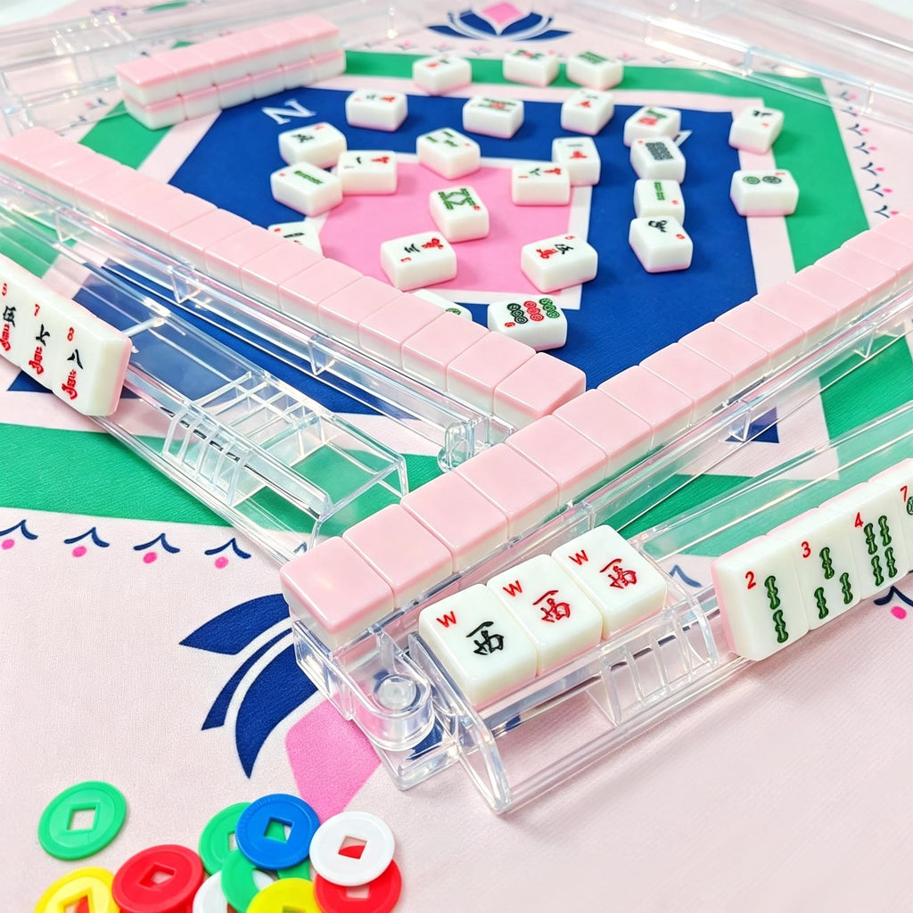 Clear Acrylic Mahjong Racks with Pushers Set of 4 O93485