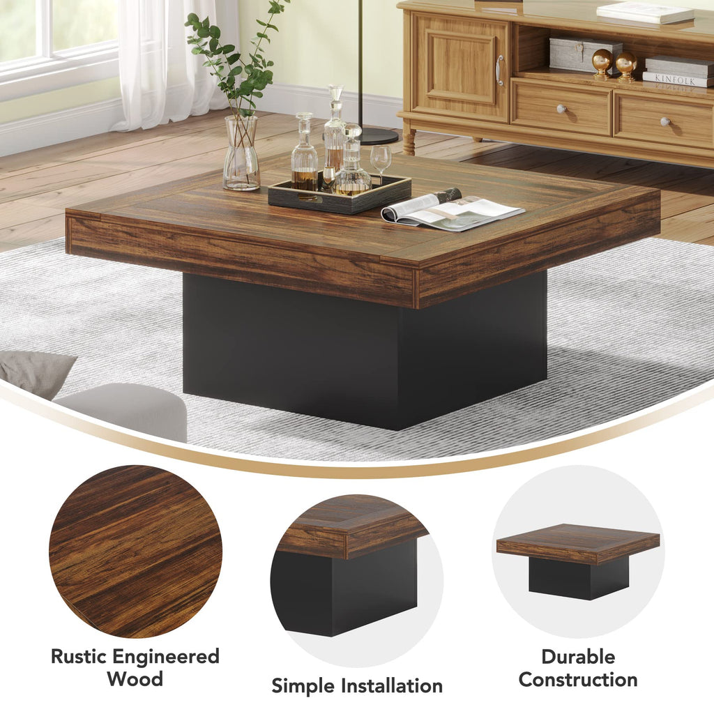 35.4-Inch Square Wood Coffee Table with LED Light X700251