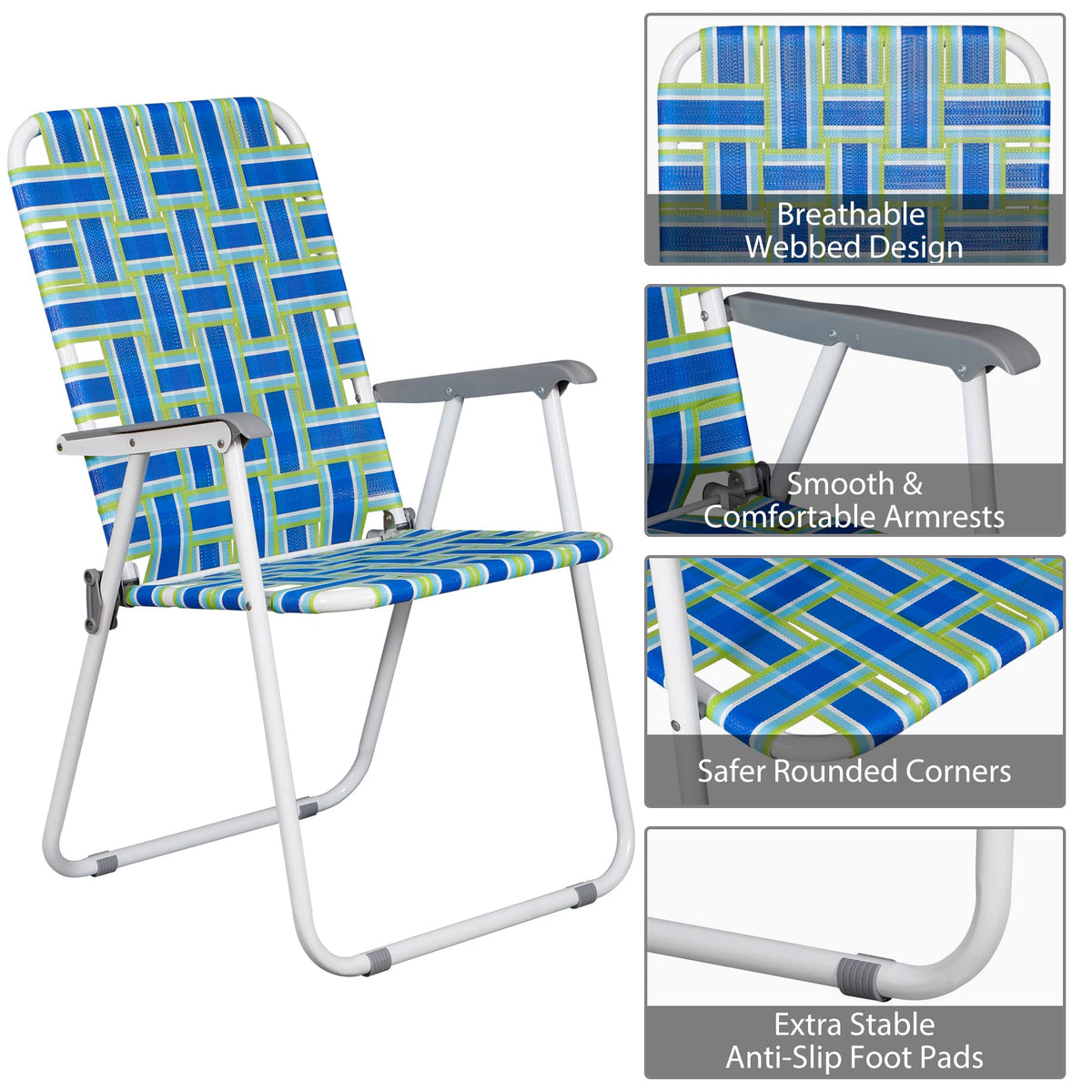 Folding Metal Webbed Outdoor Chair Set of 2 Blue A3562