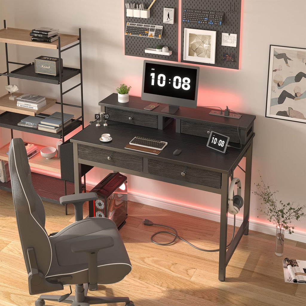 Black 31 inch Small Desk with Drawers Q824