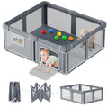 Foldable Baby Playpen with Mat, 71x59 Inches, Grey Y88543